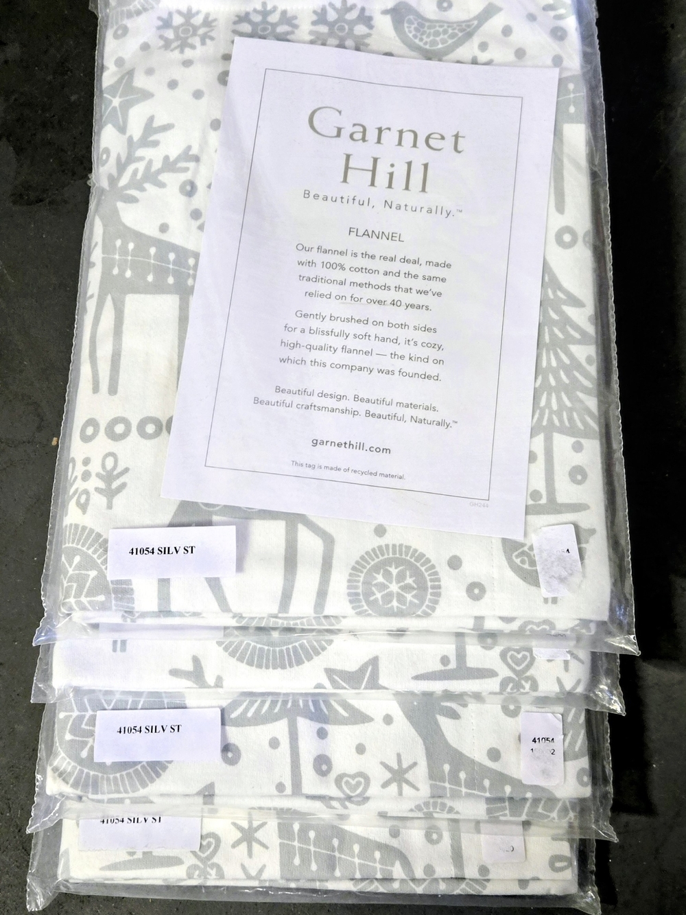 (4) Garnet Hill White and Silver Holiday Flannel Euro Pillow Shams